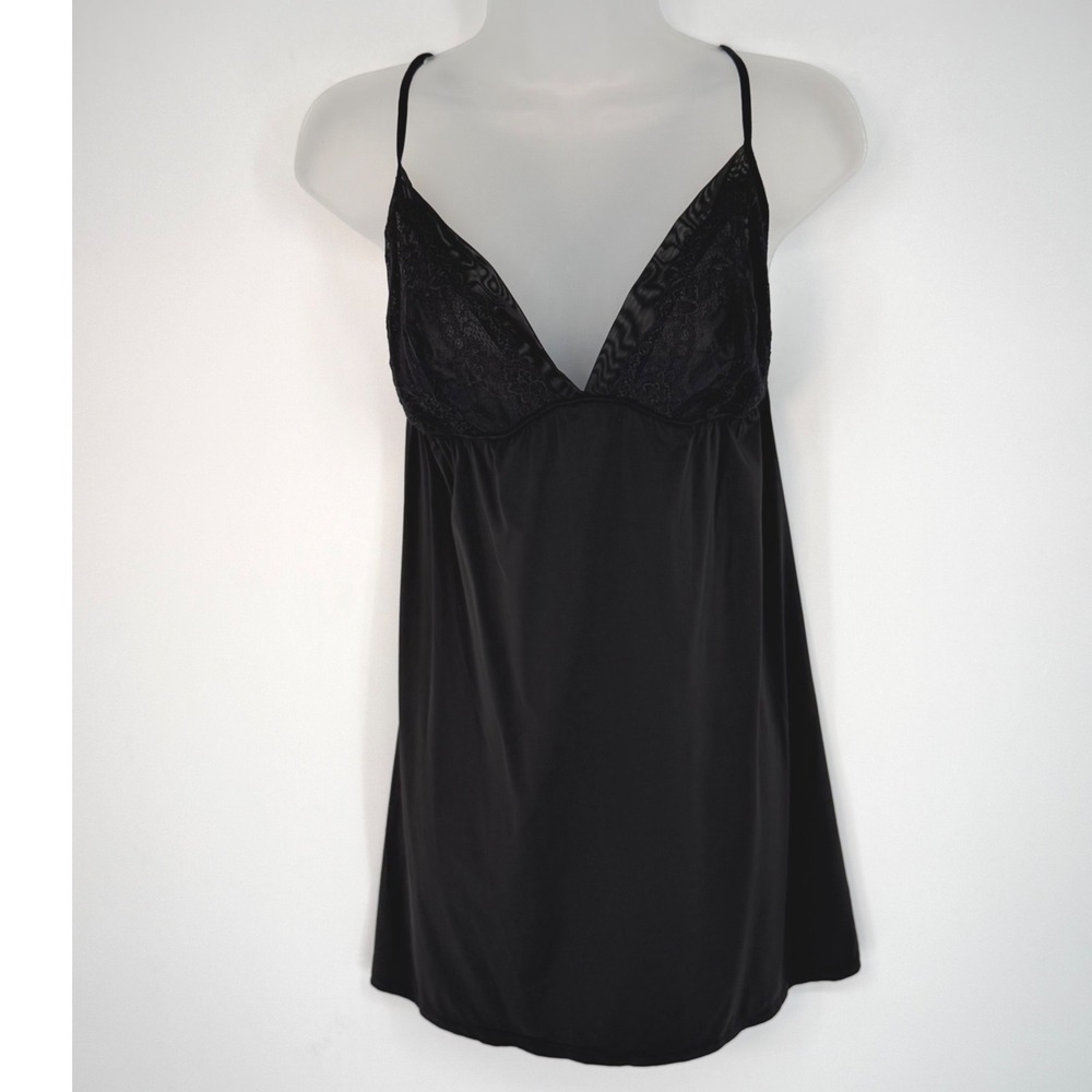 GapBody Black Lace Trim Chemise Nightgown XL Soft Femininity Victorian 102-13